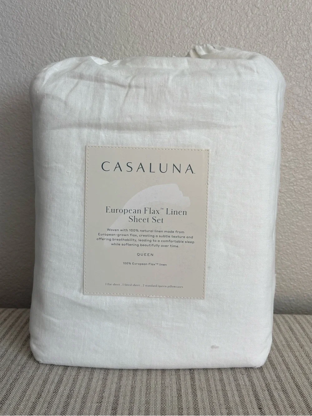 NWT Queen 100% Linen Sheet Set White - Casaluna